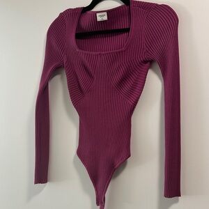 Women's Ribbed Sweater Bodysuit - raspberry